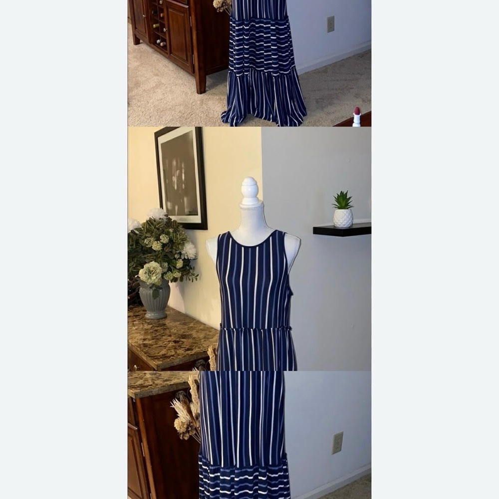 True Craft Navy and White Striped Maxi Dress
